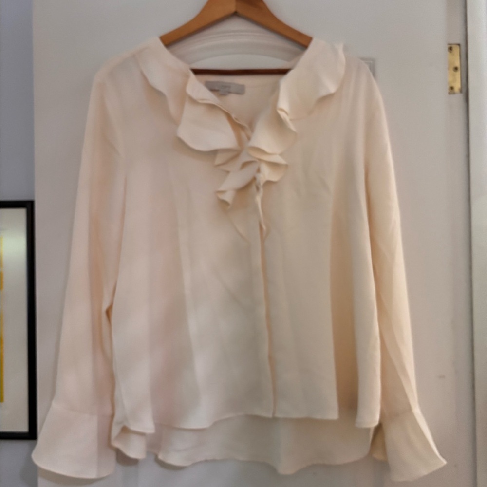 LOFT Ivory Ruffle Front Blouse